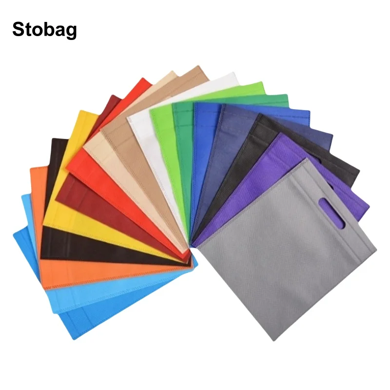 

StoBag 50pcs Wholesale Non-woven Shopping Tote Bags Fabric Reusable Eco Storage Large Pouch Portable Custom Logo(Extra Fee)