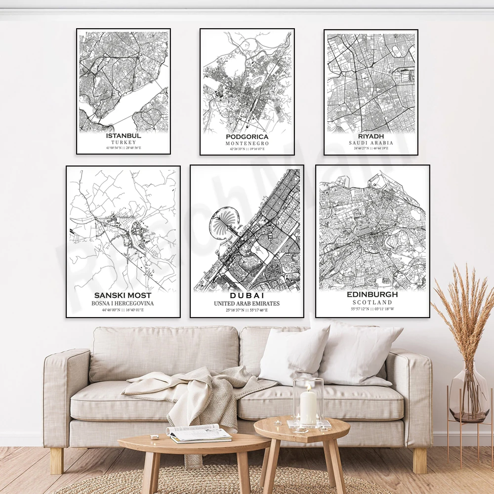 Póster de mapa de la ciudad de Zenica, Phuket, Ljubljana, Bern, Estambul, Riyadh, Belgrado, Podgorica, Livno, Londres, Edimburgo, Tuzla, Bosnia