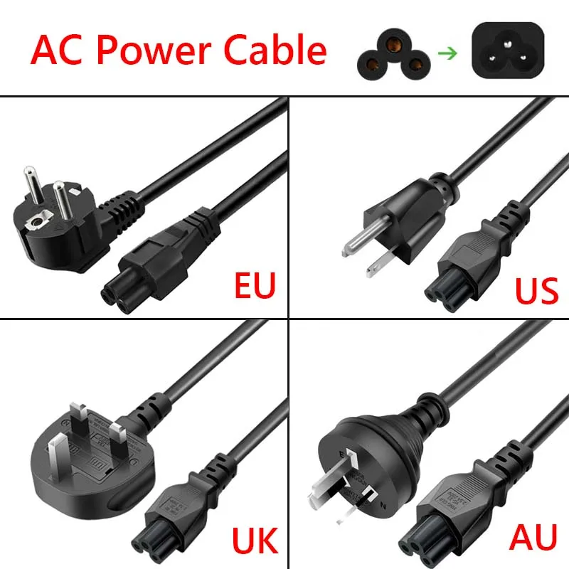 

1.5m 3 Prong AC Power Cable EU US AU UK To C5 3 Pin Plug Connector Wire High Voltage Electrical Line For PC Laptop Computer LCD