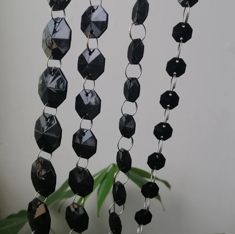 Camal 1M 3,3FT 10/14/18/25mm Schwarz Achteckige Acryl Kristall Perlen Girlande Hängende Kette Hochzeit Vorhang Weihnachten Ornament Dekor – Detail 5