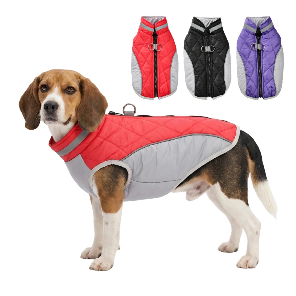 Reflective Dog Winter Jacket with D-Ring Zipper Warm Soft Padded Vest Coat for Dogs Cats Waterproof Puppy Yorkie Beagle Outfits
