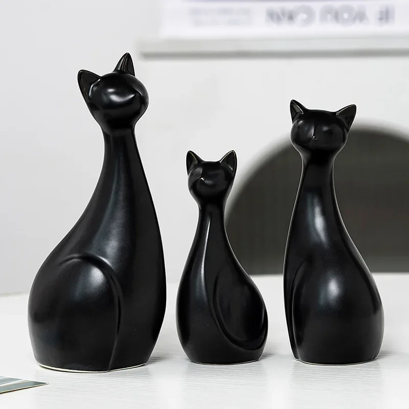 Modern Minimalist Ceramic Cat Sculpture Nordic Style White Black Gold Home Decor Tabletop Ornament
