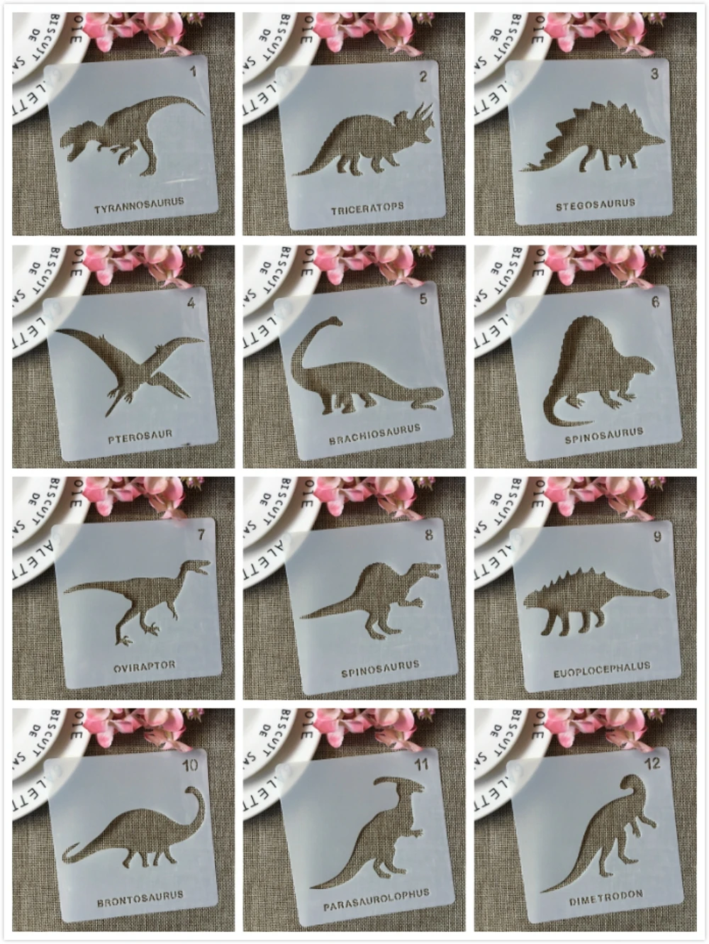 colecao dinosaur stencils para faca voce mesmo camadas pintura scrapbook colorir gravacao em relevo album modelo decorativo 12 pcs 13cm 12pcs conjunto 01