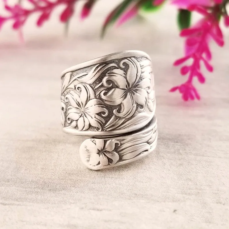 Retro Flower Ring For Women Men Silver Color Punk Gothic Adjustable Ring Vintage Handmade Unisex Jewelry Accessories Lovers Gift