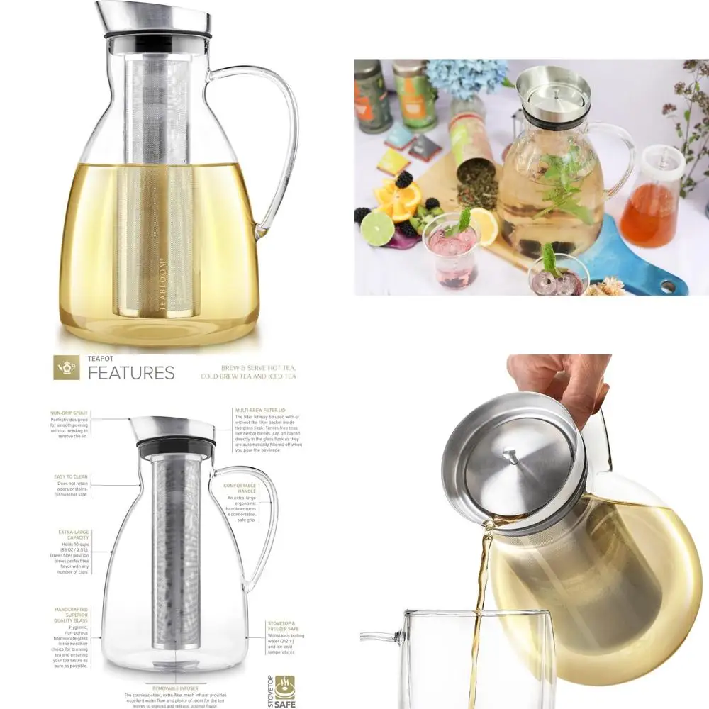 

Очень большой набор чайников из боросиликатного стекла с чайником и кувшином — заваривание и подавление горячего чая на 85 унций на 10 чашек