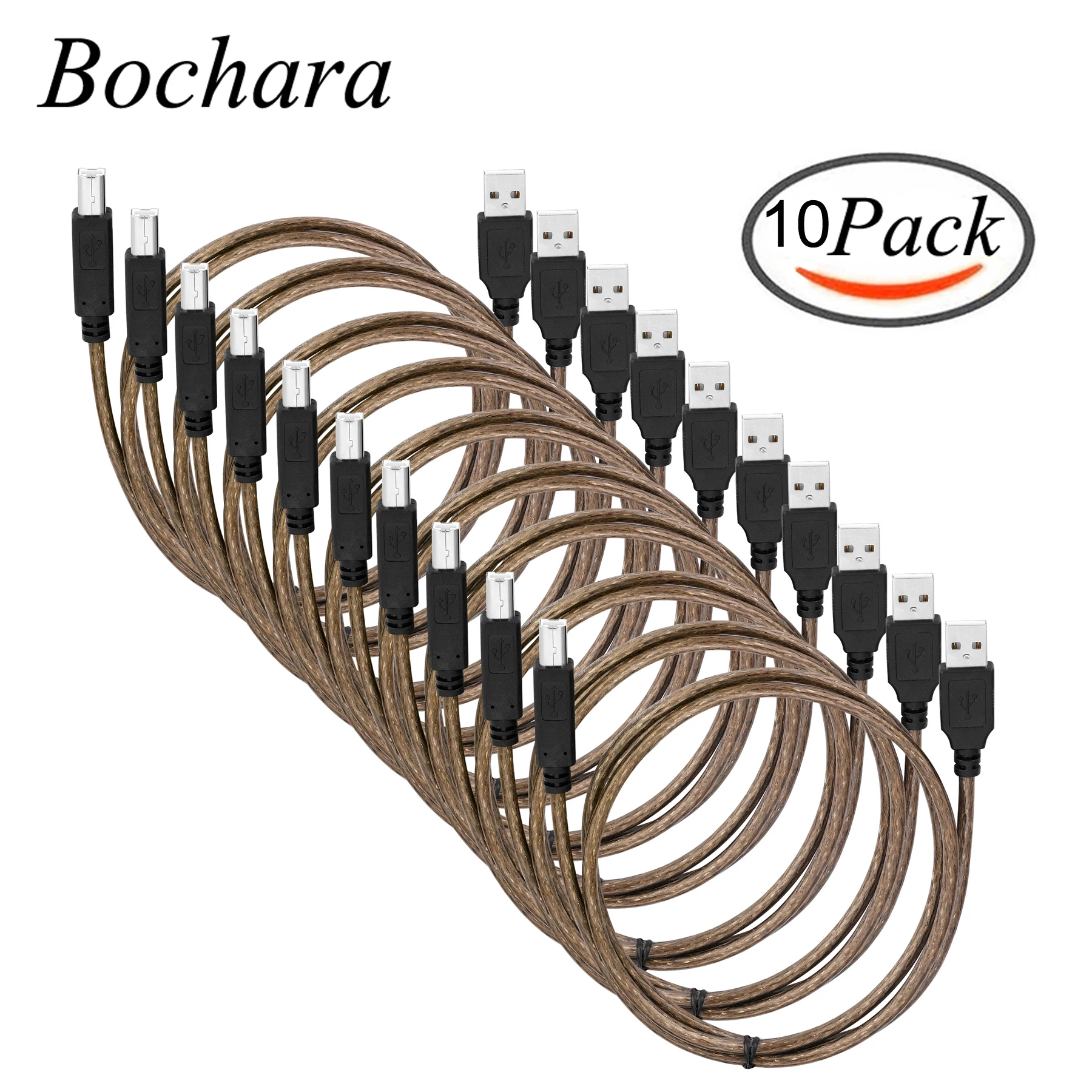 Bochara USB 2.0 Printer Cable Type A Male to Type B Male Dual Shielded (Foil+Braided) High Speed 1meter 10Pack