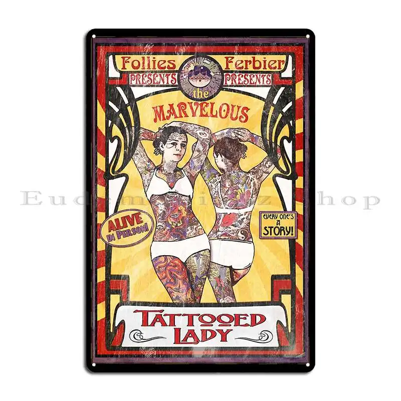 The Tattooed Lady Sideshow Poster Metal Sign Garage Create Pub Plates Living Room Printed Tin Sign Poster