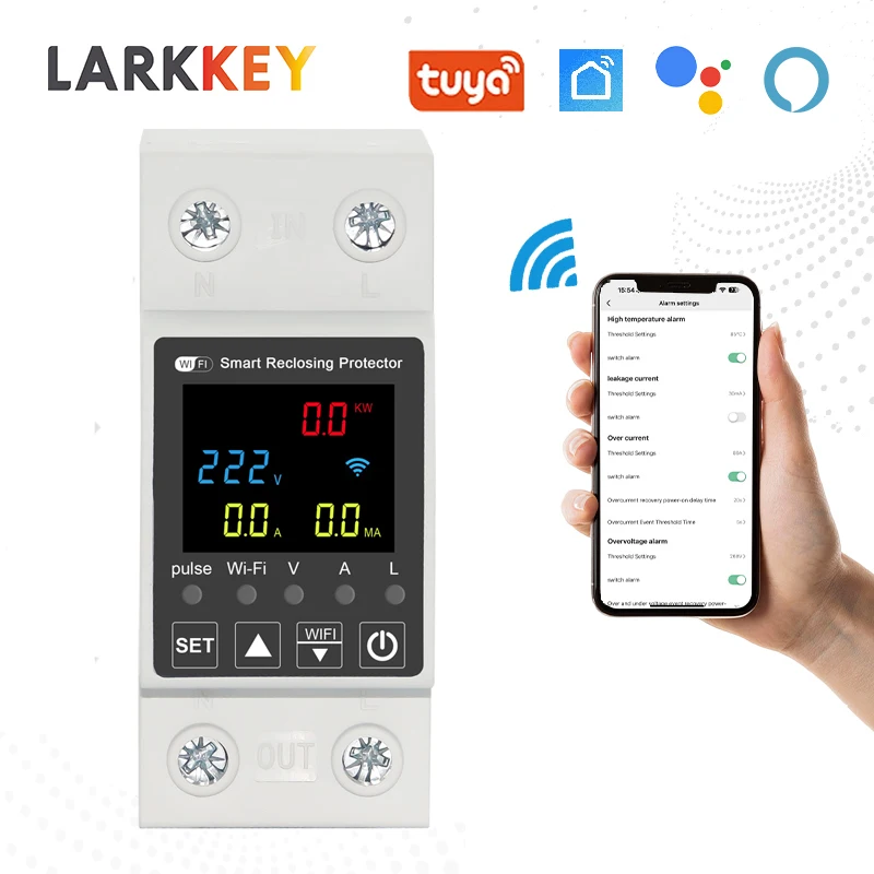 

63A WiFi Smart Leakage Over Under Voltage Protector Relay Device Switch Breaker Energy Power kWh Meter with Alexa Google Home