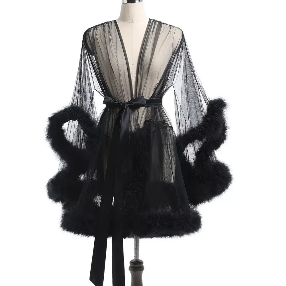 

Sexy SeeTough Me Robe Batobe Nightgown Transparent Loungewear Alluring Chinese Brand Women's Faionable Wedding Dr