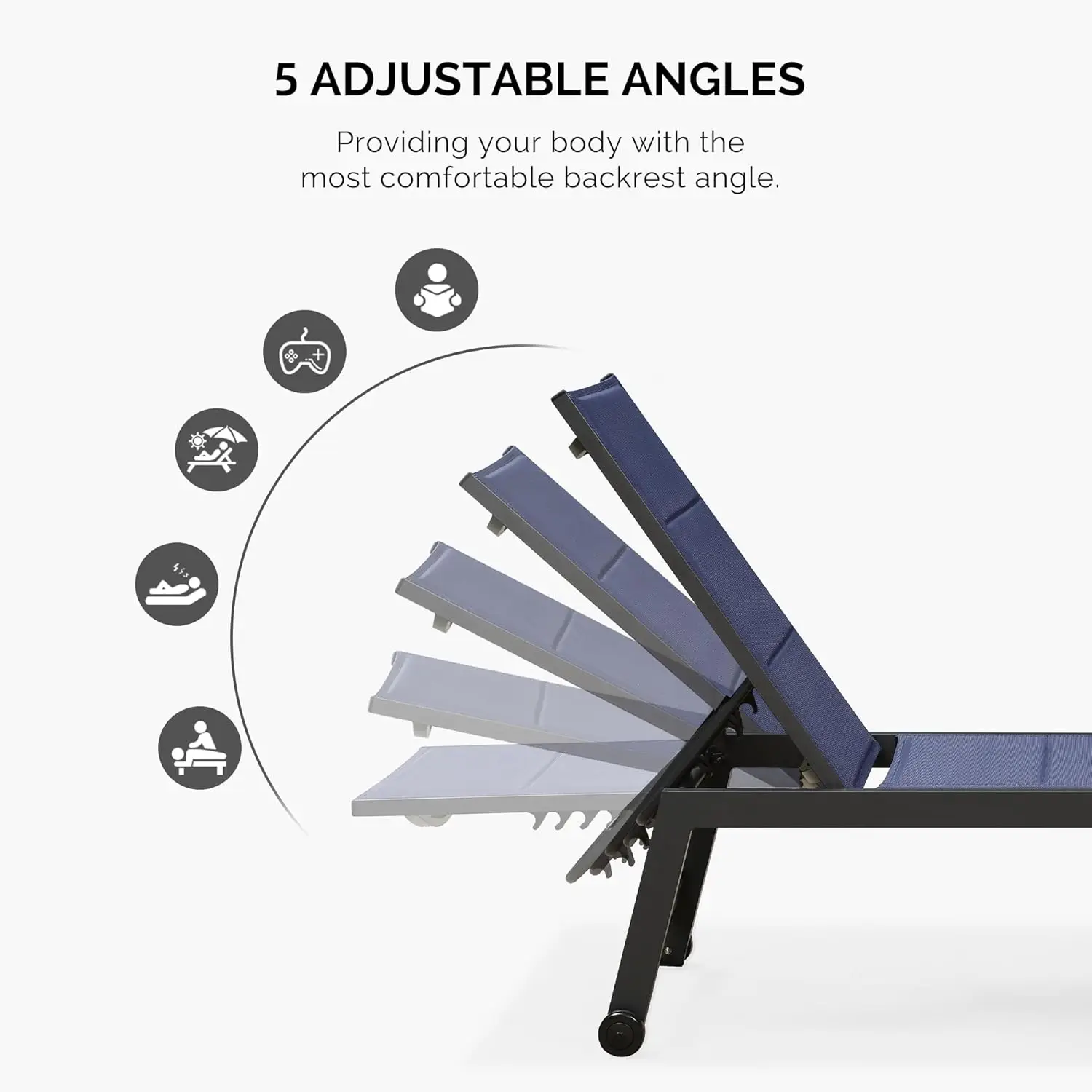 Extra grote chaise longue voor buiten, 2-delige aluminium patio-loungestoel met wielen, ligstoel voor terraszwembad