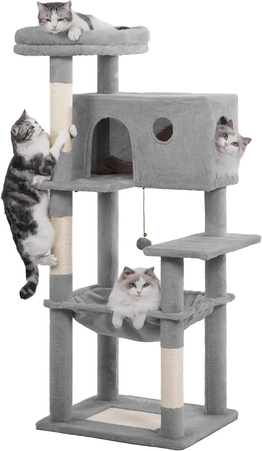 

54" Cat Tree with Big Hammock 21x17” XL Cat Tower with Scratching Posts Featuring Large Top Bed, Scratcher Pad, Spaciou