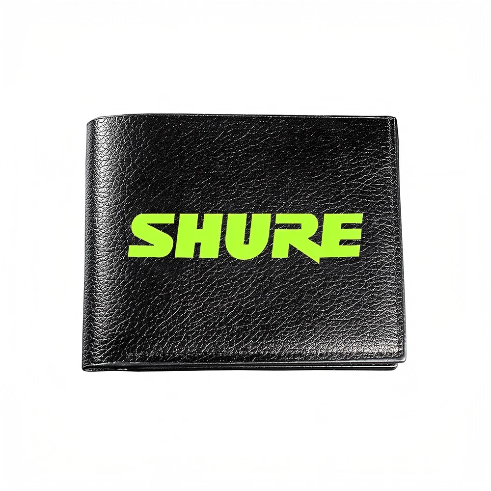 Shure Logo Black Wallet With Bright Green Print Casual Business Fashion Design For Men