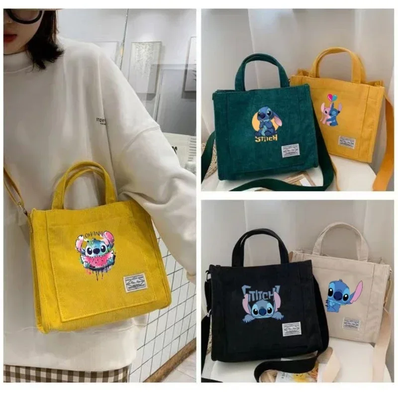 

Stitch Tote Bag for Women Disney Corduroy Casual Women's Tote Shoulder Bag Handbags Harajuku Large Capacity Shopping Girls Bag