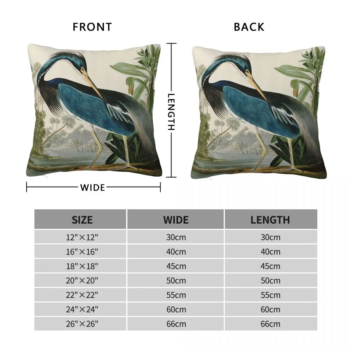 Louisiana Heron John James Audubon Square Pillowcase Polyester Linen Velvet Creative Zip Decor Bed Cushion Cover Wholesale