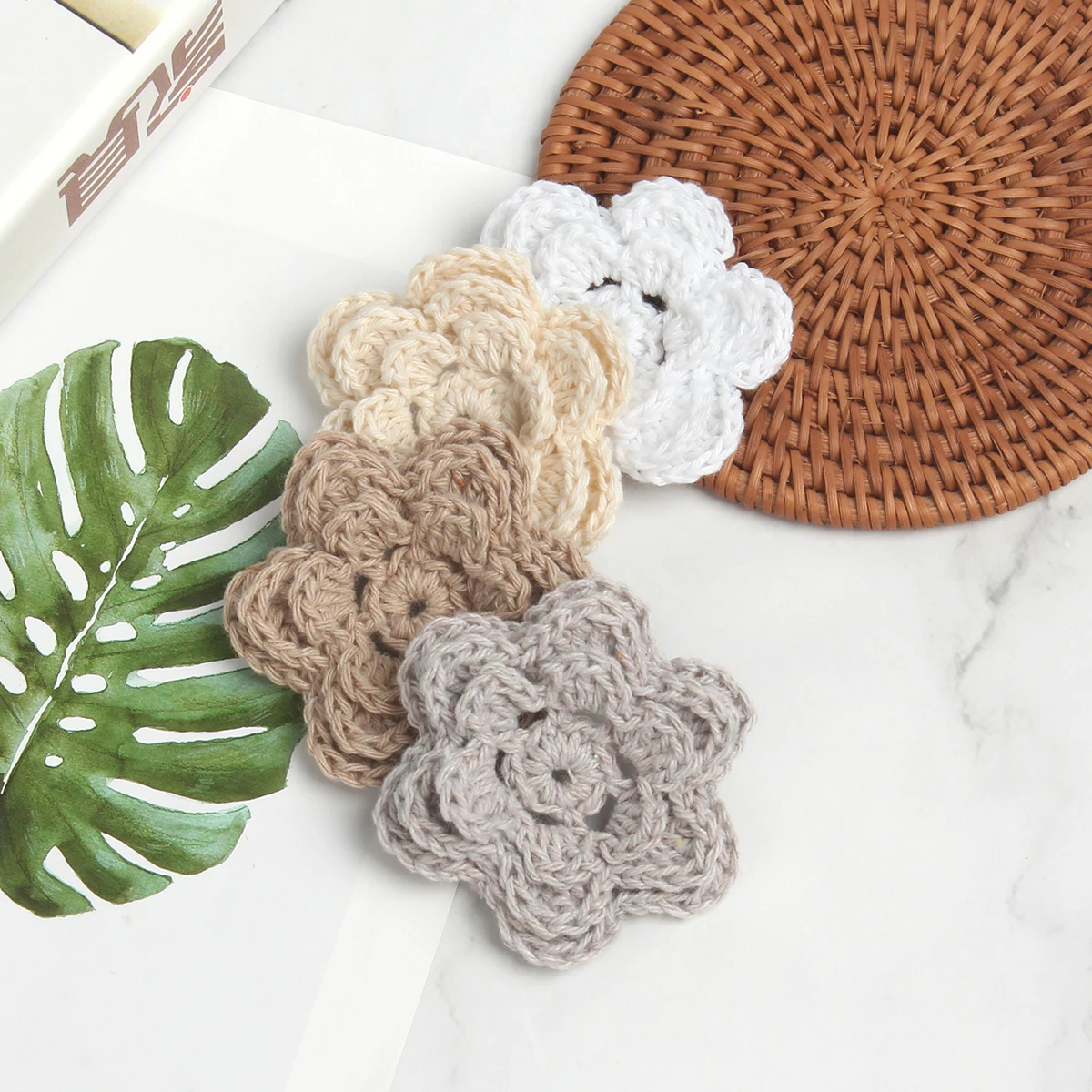10Pcs Mini 3D Handmade Flowers Cotton Crochet DIY 55MM  Applique Baby Hair Clip Hat Headwear Crafts Patches Clothing Accessories
