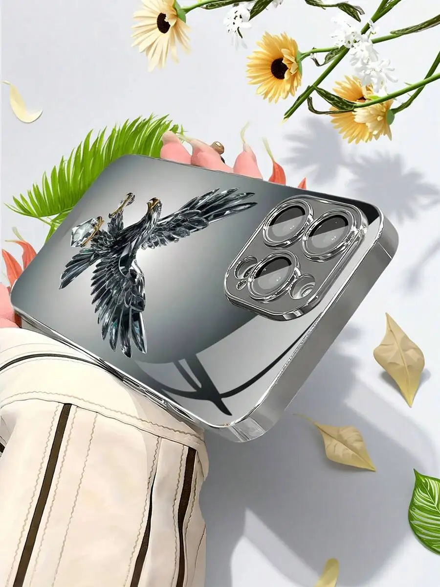 

Eagle Pattern Electroplated Glass Phone Case For iPhone 16 15 14 13 12 11 Pro Max Pro Plus S24 S23 S22 S21 S20 Ultra