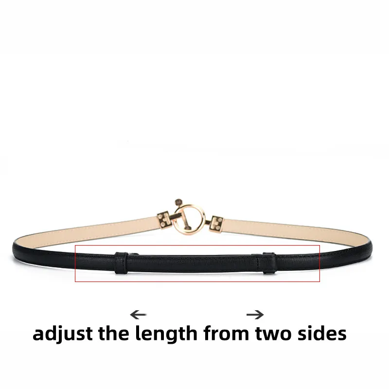 Newest Black Waistbands For Women Thin Adjustable PU Leather Female Gold Circle  Alloy Buckle Dress Waist Belts Ceinture Femme