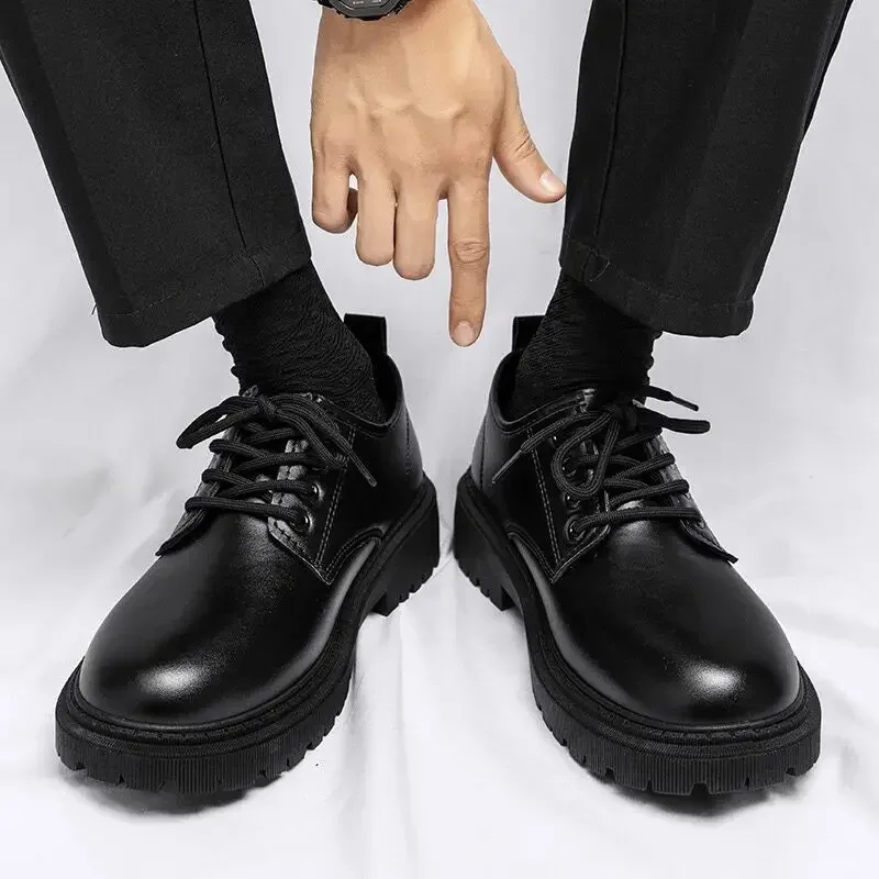 Korea Leather Men Shoes New British Style Patent Leather Male Dress Shoes Luxury Designer  Lace-Up Man's Business Casual Shoes