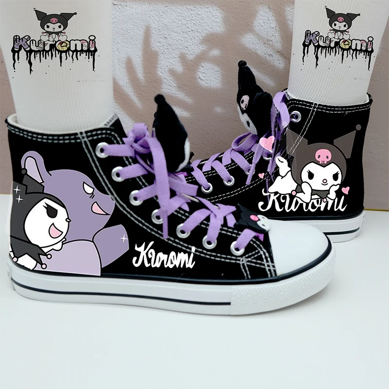 Anime sanrios tênis kuromi minha melodia sapatos de lona de alta qualidade dos desenhos animados bonito cinnamoroll casual sapatos de sola macia presentes para meninas