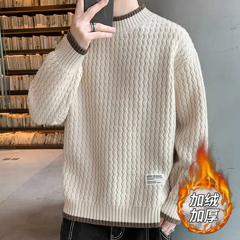 Men's Autumn and Winter Pullovers with Thick Velvet Insulation Trendy and Versatile Knitting for Teenagers and Students Sweaters