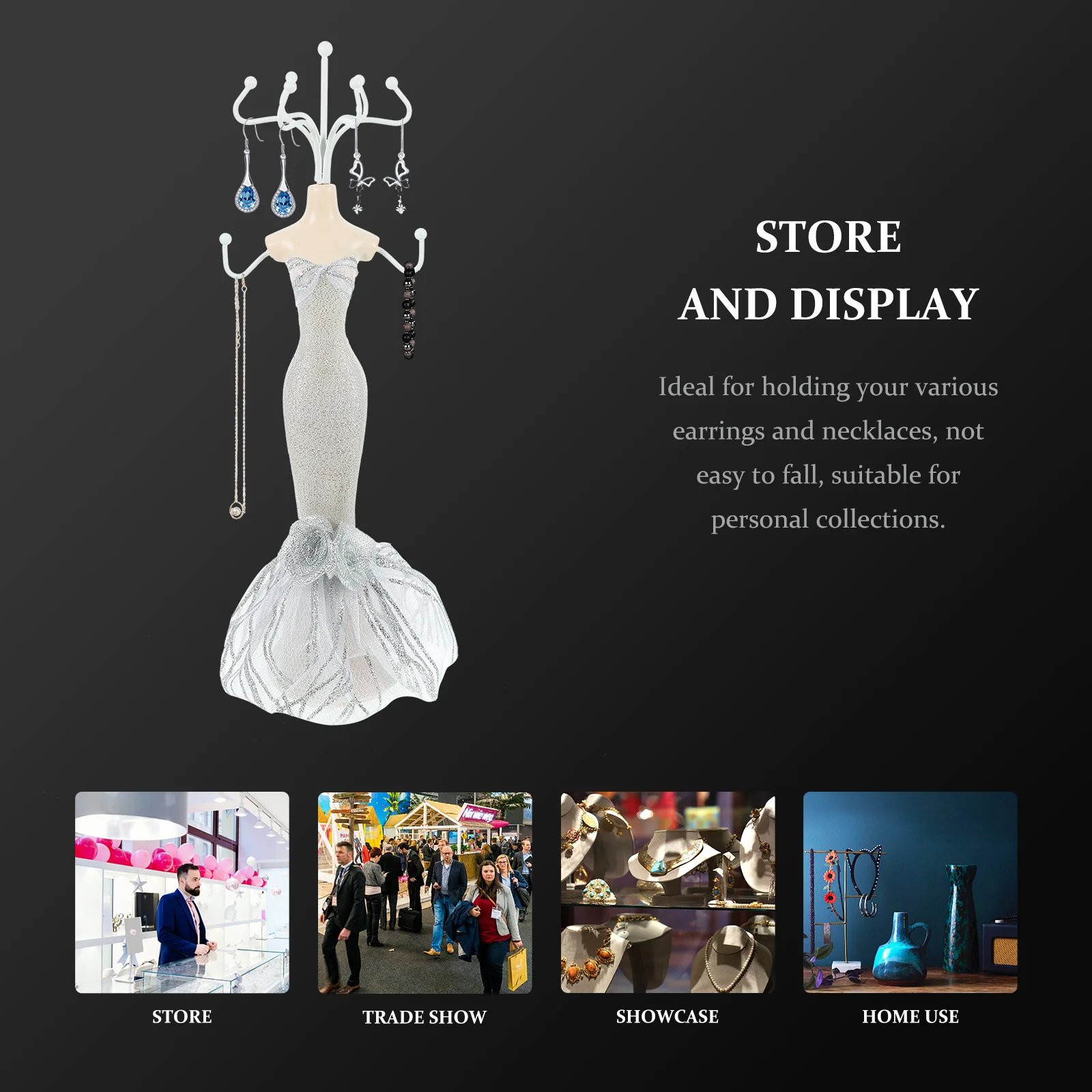 

Подставка для украшений в стиле русалки с 8 крючками, манекен из смолы, органайзер для хранения серег, ожерелий, колец, браслетов, элегантный держатель для украшений