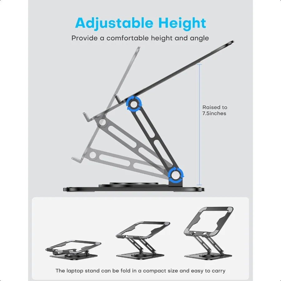 Adjustable Laptop Stand Computer Stand with 360 Rotating Base Ergonomic Laptop Riser Mount for Desk Foldable Protable Computer