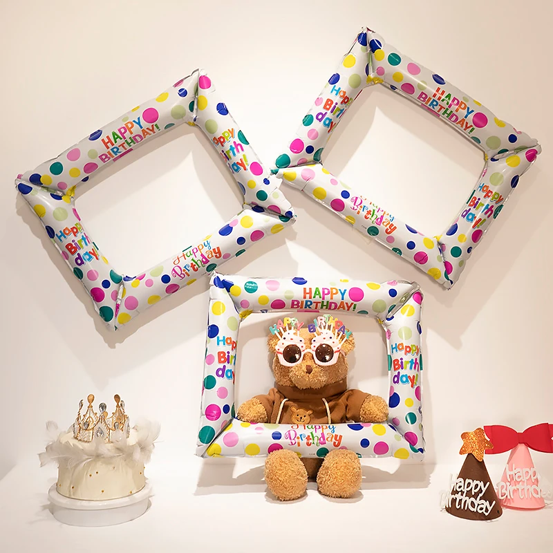 Happy Birthday Gift Box Foil Balloons Birthday Party Decoration 3D Gift Box Cake Aluminum Film Balloons For Baby Shower Wedding