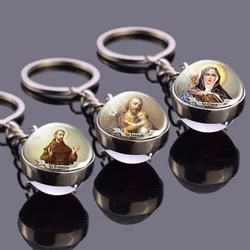 Religious Keychain St Francis Double Sided Key Chains Catholic Glass Ball Pendant Keyring Jewelry Keychain Jesus Christian Gifts
