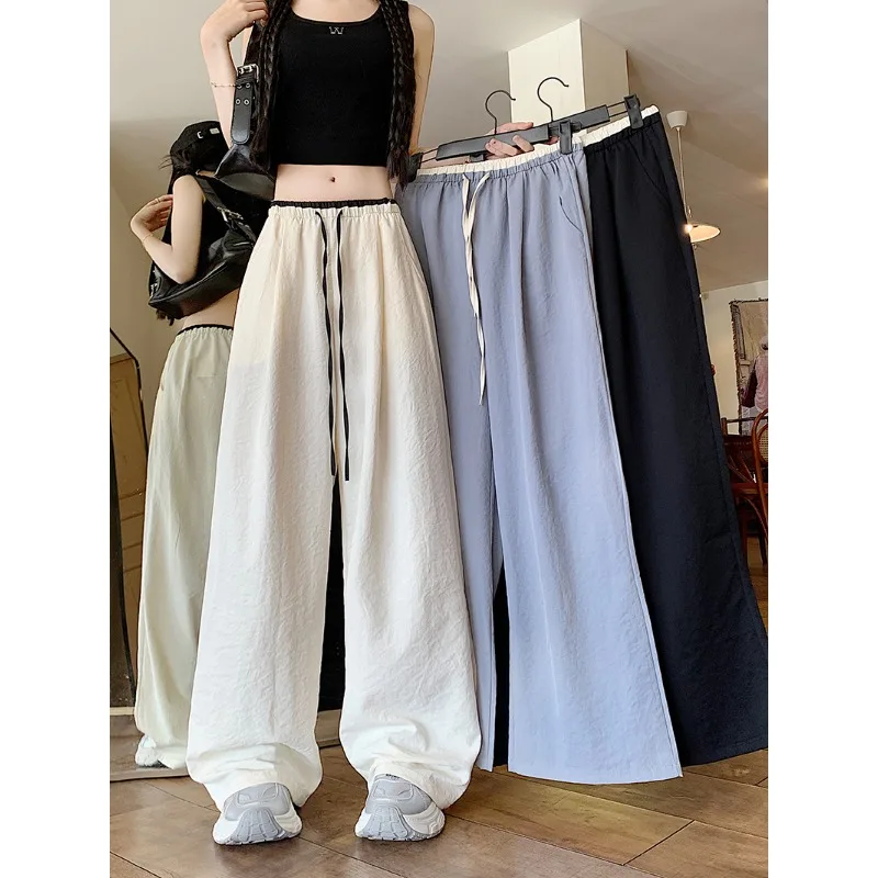 High Waist Women‘s Pants Oversized Solid Ladies Korean Fashion Plus Size Trousers Casual Drawstring Loose Female Pants New 2026