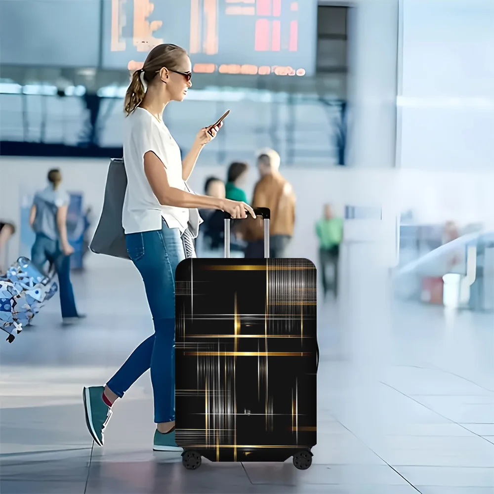 

1-piece abstract gold and silver wire luggage cover for luggage sizes 18 – 32 inches; modern dust and elastic travel accessor