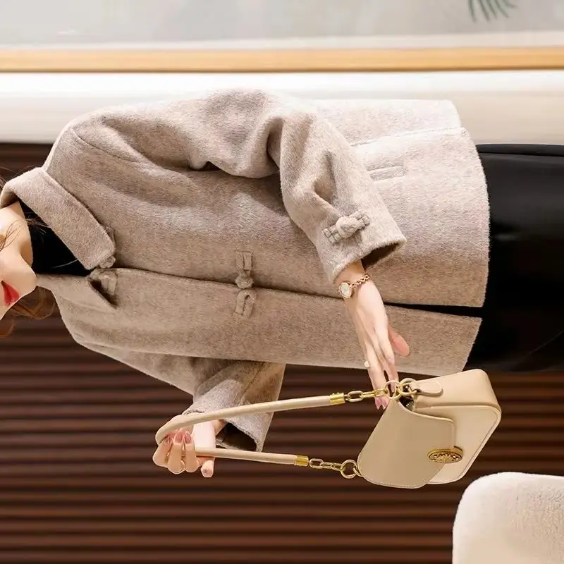 

Новое высококачественное женское кашемировое пальто с имитацией шерстяного пальто, женская одежда для мамы, стильная овечья тонкая шерстяная куртка больших размеров XXXL