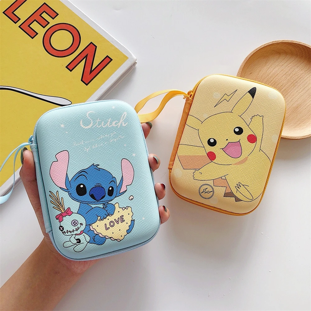 9.5x13.5cm Case Earphone Headset Accessories Portable Storage Bag For Airpods Cable Charger Stitch Mickey Stellalou Snoopy