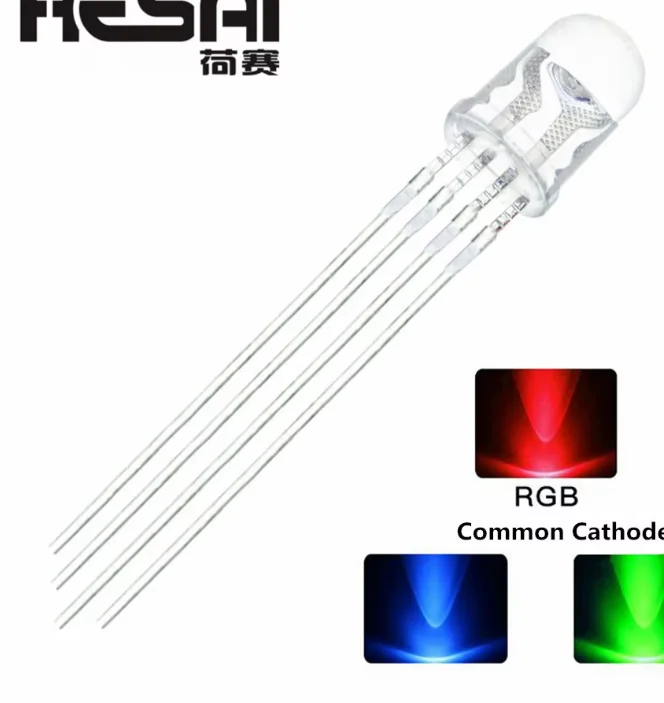 5mm RGB LED wspólna katoda 4Pin czerwony zielony niebieski LED okrągły Tricolor LED dioda elektroluminescencyjna przezroczysta lampa — zdjęcie 4