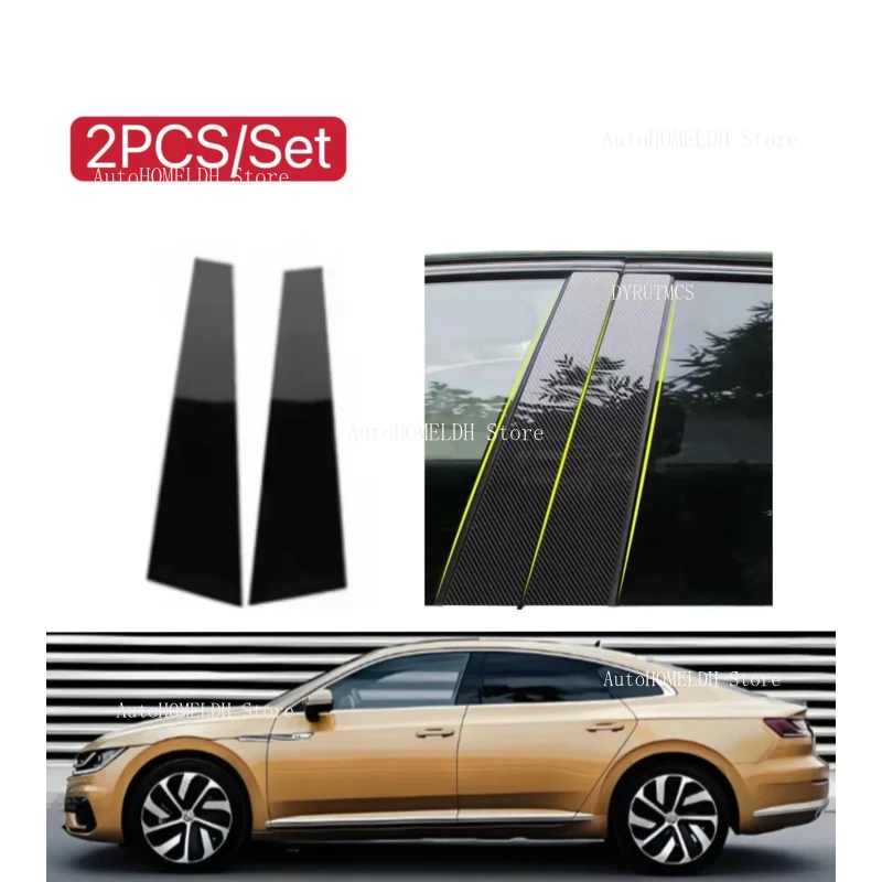 

2PCS Glossy Black Silver Carbon Pillar Post Fit For Volkswagen VW Passat CC 2009~2017 Door Window Column BC Trim Sticker Cover
