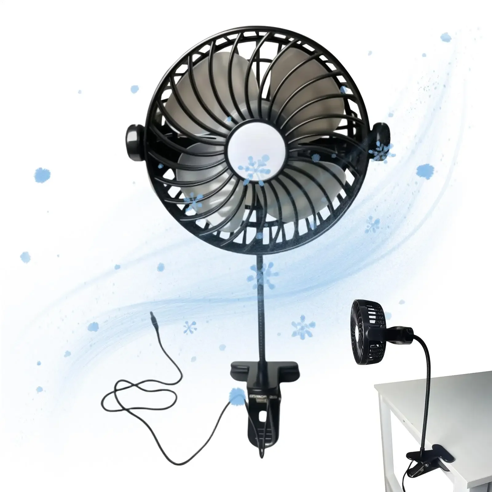 Portable USB Charging Office Desktop Clip on mini hose steering fan with 70cm extension cable for Bedhead Camping Dormitory