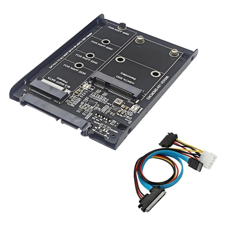 SSD Case Enclosure M2 SATA + MSATA To SATA3.0 6Gb Adapter Riser Card Board With Metal Socket Support M.2 SATA SSD