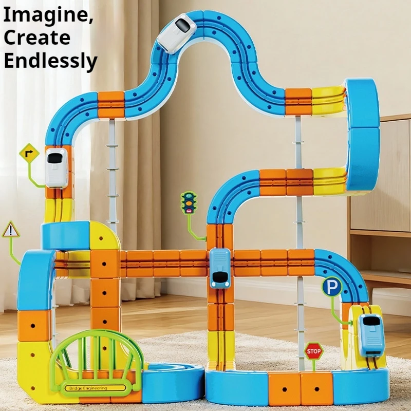 New 3-track rail car anti gravity magnetic building block rail car magical and versatile puzzle assembly toy birthday gift