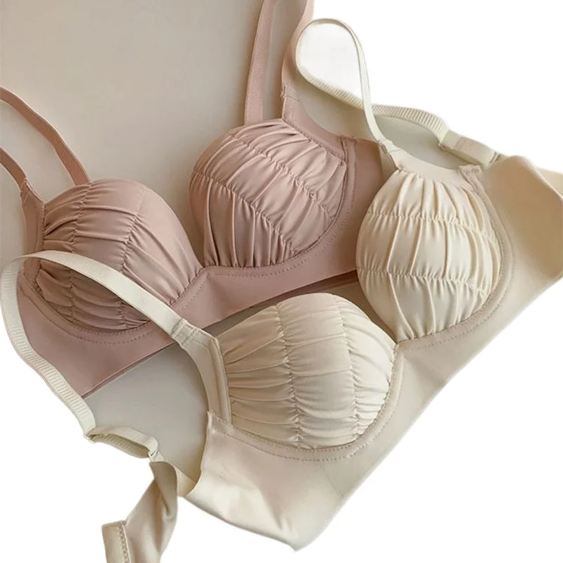 

SmKUCLURall Breasts Gathered Women's Underwear Flat Chest Collection Side Breast Anti-sagging No Steel Ring Embossed Women's Bra