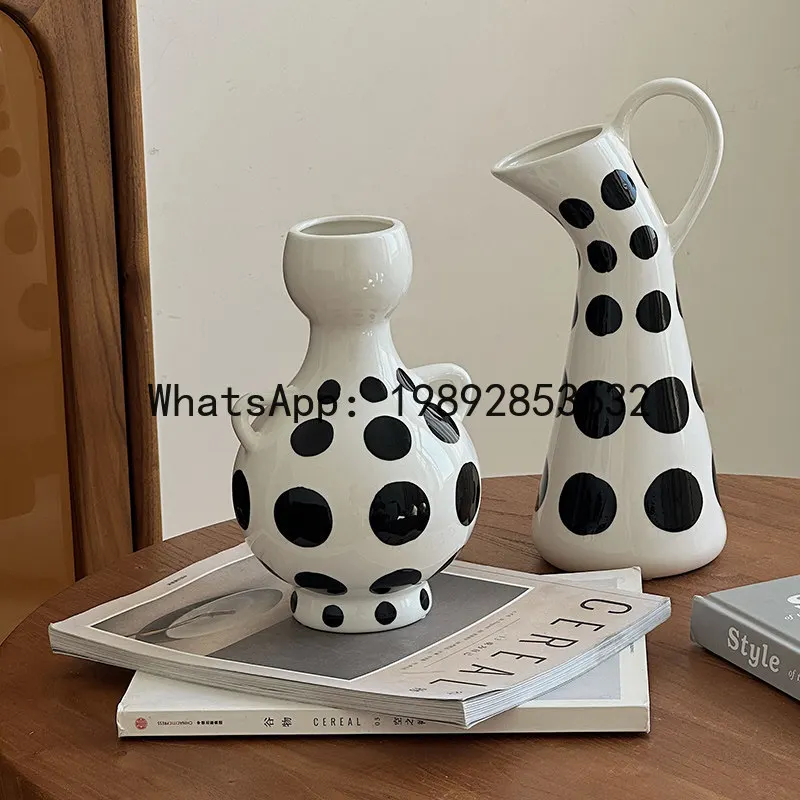 Black and White Polka Dot Ceramic Vase Porcelain Pot Flower Vase Flower Arrangement Accessories Home Decoration Accessories
