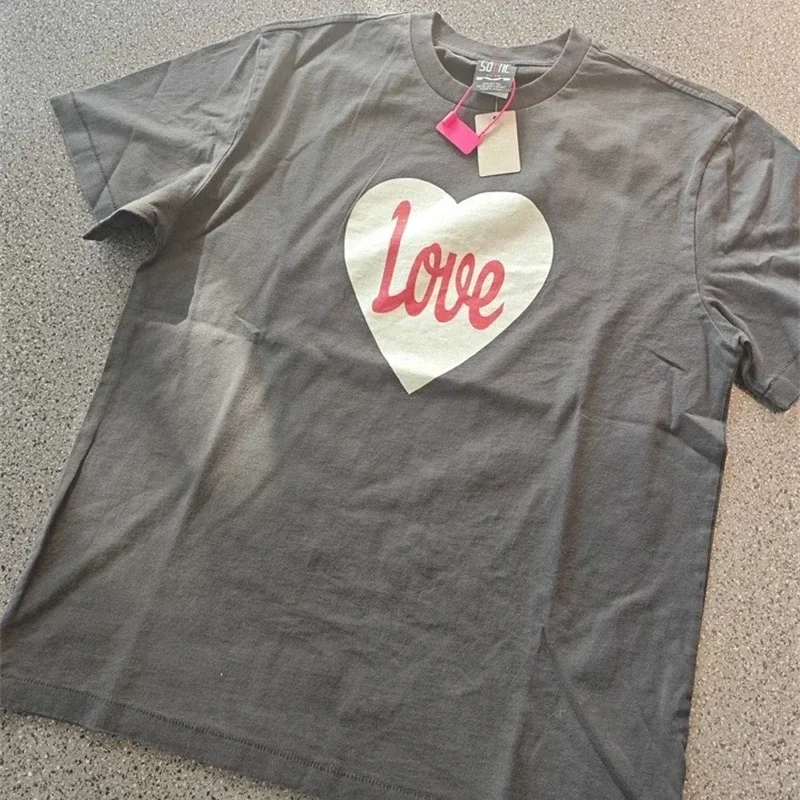 

2025ss Saint Michael Love Letter Print T-Shirt Men Women 1:1 Washed Casual T Shirt Tee Tops