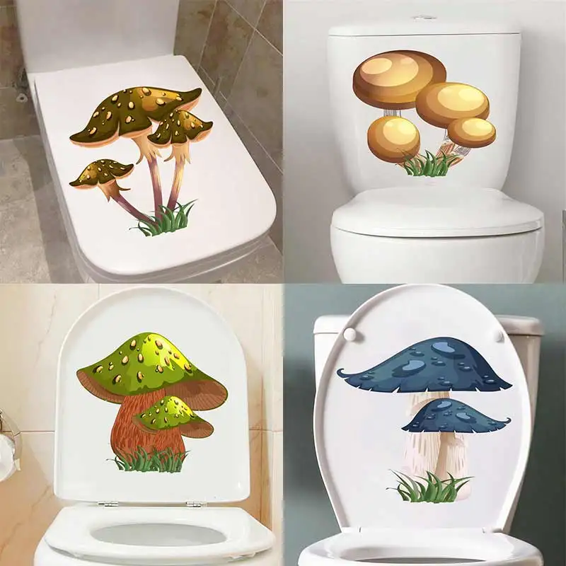 Mushroom House Toilet Sticker Bathroom Toilet Cover Sticker Wall Stickers Wc  Accessories Fun For Home BathRoom Decoration S29