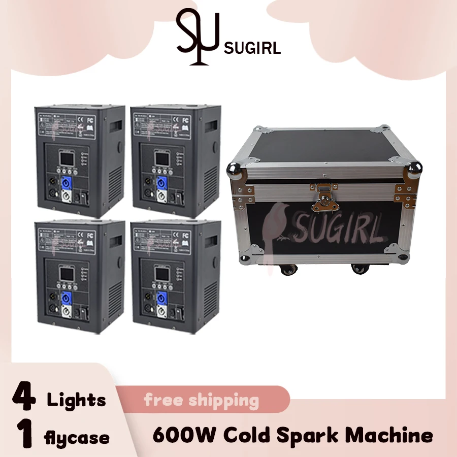 0 Tax 4Pcs 600W Cold Spark Machine With 1 Flight case Ti Powder Firework Wedding Dmx Remote Control Spark Fountain Sparkular