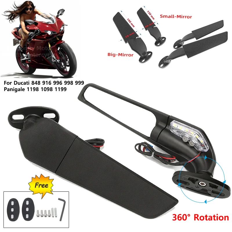 

Мотоциклетное зеркало Ducati 848 916 996 998 Panigale 999 1198 1098, модифицированное ветровое крыло, регулируемое вращающееся зеркало заднего вида