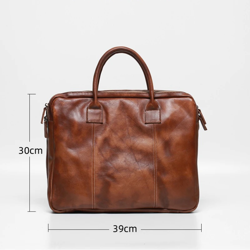 Valigetta da uomo in pelle di vacchetta retrò, borse per laptop da lavoro multiscomparto per uomo, borsa a tracolla a tracolla