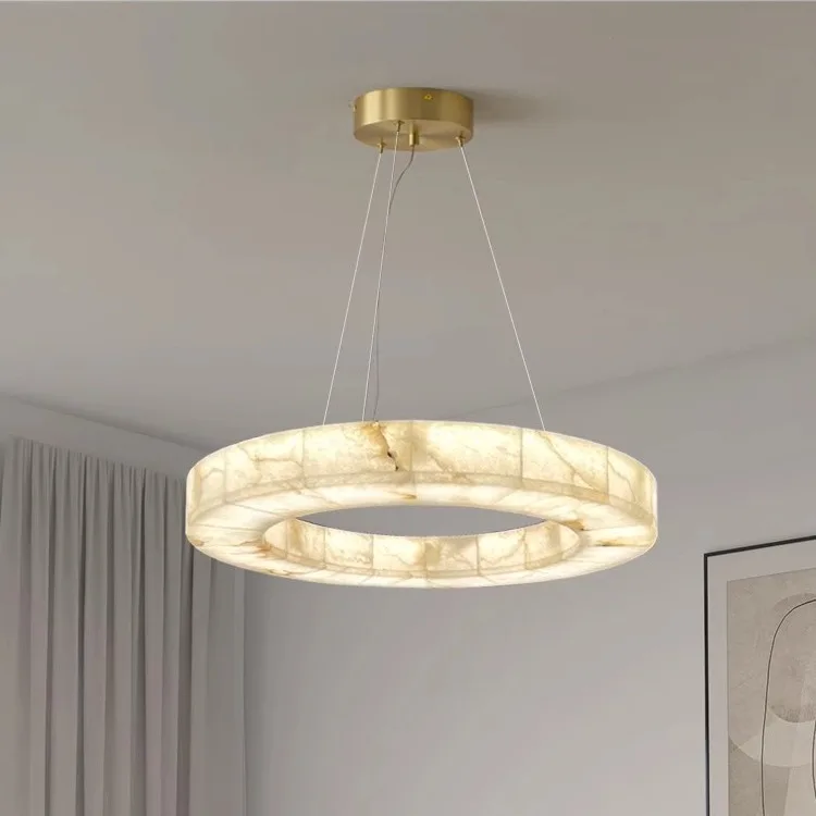 

2025 Nordic Spanish Natural Marble Pendant Light Creative Artistic Chandelier for Living Room Duplex Bedroom Lighting