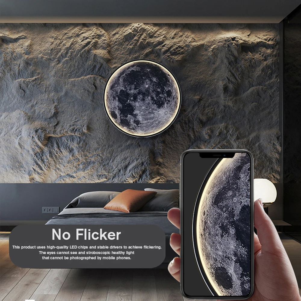 Modern LED Wall Lamp with Remote Control Dimmable 3D Moon Background Night Light Corridor Bedroom Indoor Home Wall Decor Light