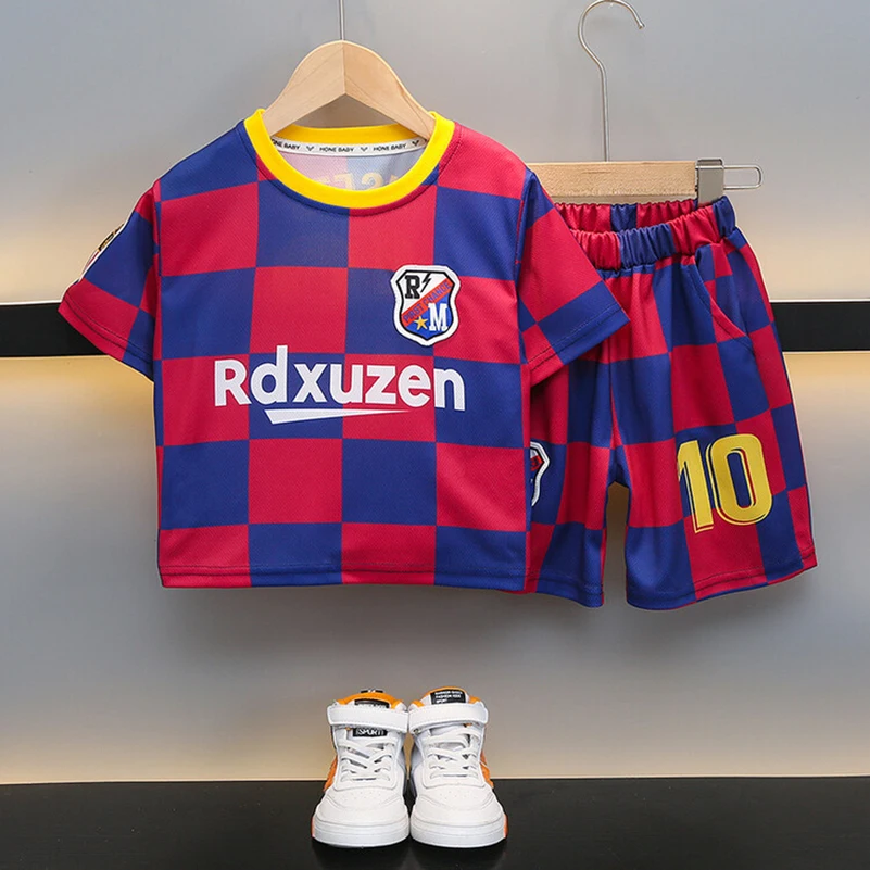 2pcs/New Style Kids Soccer Jersey Boys Youth Soccer Tracksuit 2 Piece Set Meysey Number 10 Barcelona home shirt 2-9y age sets