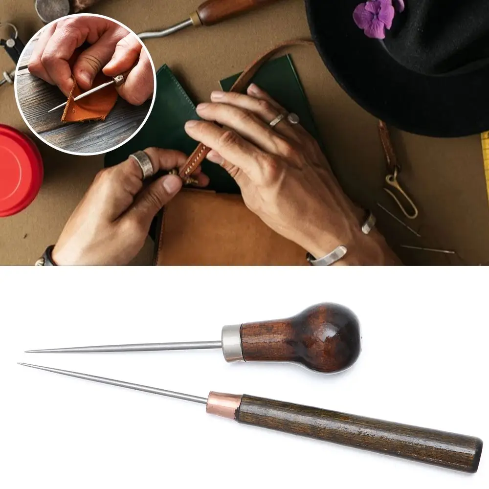 

Handmade Leather Tool Bags Hole Hook Wood Handle Cone Needle Sewing Accessories Stitching Awl Sewing Awls