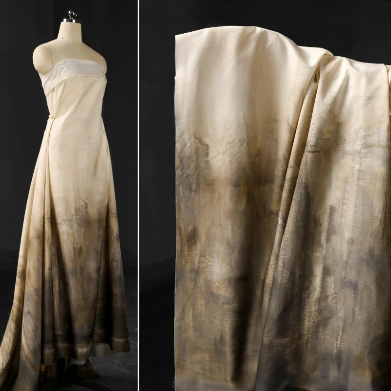 

Brush Hand Painted Brown Smudge Gradual Change Old Fabric Retro Shirt Elegant Dress Skirt Clothing Design DIY Fabric