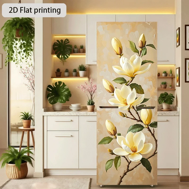 Refrigerator Sticker Artificial Jade Orchid Branch Pattern Themed Design Wall Sticker Decorative Self-Adhesive Wallpaper Suita
